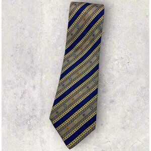 STEFANO RICCI Silk Tie ITALY XL Blue Yellow Beige Striped Floral W:4.2" EUC